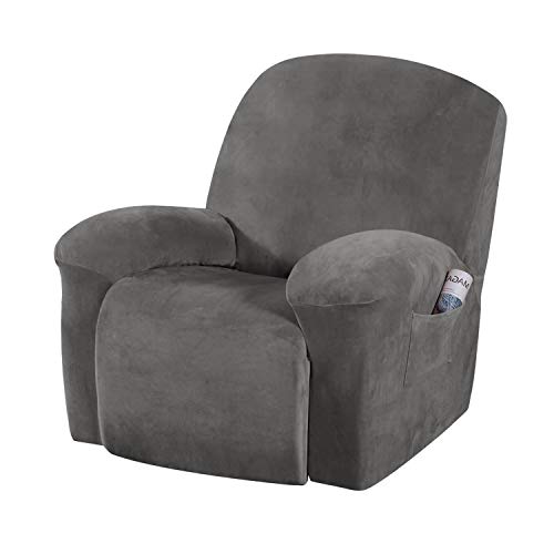 EBETA E Samt-Optisch Stretchhusse für Relaxsessel Sesselbezug, Komplett Sesselschoner, Elastisch Bezug für Fernsehsessel Liege Sessel (Grau) von EBETA