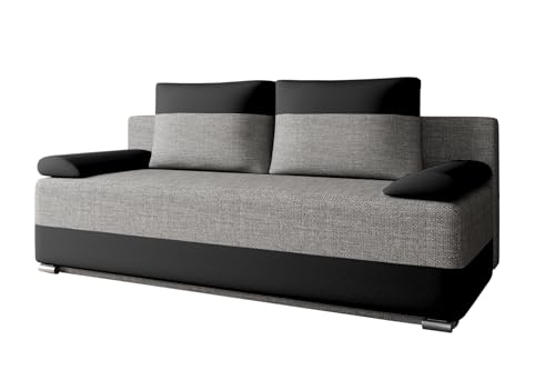 E-MEUBLES Schlafcouch Sofa Couch für Wohnzimmer Schlafsofa Federkern Sofagarnitur Polstersofa mit Schlaffunktion und Bettkasten - (BxHxT): 200x90x96cm - Atlanta (Grau + Schwarz (Lawa 05 + Soft 11)) von E-MEUBLES