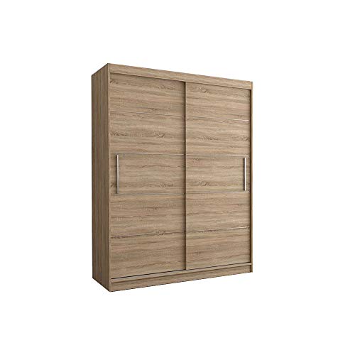 E-MEUBLES Kleiderschrank Schwebetürenschrank 2-türig Schrank mit vielen Einlegeböden und Kleiderstange Schiebetürenschrank Gaderobe Schiebtüren BxHxT 150x200x61 - Lara 06 (Sonoma) von E-MEUBLES