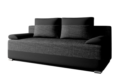 Schlafcouch Sofa Couch für Wohnzimmer Schlafsofa Federkern Sofagarnitur Polstersofa mit Schlaffunktion und Bettkasten - (BxHxT): 200x90x96cm - ATLANTA (Schwarz + Schwarz (Lawa 06 + Soft 11)) von E-MEUBLES