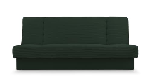 Sofa mit Schlaffunktion und Bettkasten Klappsofa Schlafsofa Clic-Clack Couch für Wohnzimmer Federkern Sofagarnitur Polstersofa Cordstoff 192x85x92cm - CYPRUS NEW (Dunkelgrun (Poso 14 + Kronos 14)) von E-MEUBLES