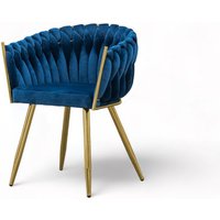 Stuhl mit geflochtener Rückenlehne und Goldenenenen Metallfüße Sessel aus Samt Esszimmerstuhl Schminktisch Stuhl - 64x78x54 cm - tenlex (Dunkelblau + von E-MEUBLES