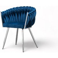 Stuhl mit geflochtener Rückenlehne und Goldenenenen Metallfüße Sessel aus Samt Esszimmerstuhl Schminktisch Stuhl - 64x78x54 cm - tenlex (Dunkelblau + von E-MEUBLES