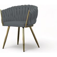 Stuhl mit geflochtener Rückenlehne und Goldenenenen Metallfüße Sessel aus Samt Esszimmerstuhl Schminktisch Stuhl - 64x78x54 cm - tenlex (Grau + von E-MEUBLES