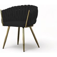 Stuhl mit geflochtener Rückenlehne und Goldenenenen Metallfüße Sessel aus Samt Esszimmerstuhl Schminktisch Stuhl - 64x78x54 cm - tenlex (Schwarz + von E-MEUBLES