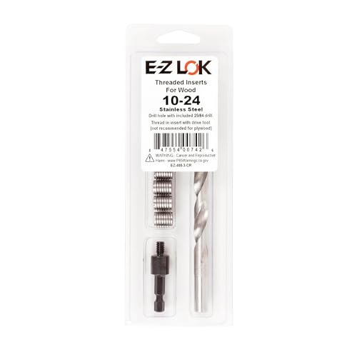 E-Z LOK 400-3-CR Gewindeeinsätze für Holz, Einbausatz, Edelstahl, inklusive 10-24 Messergewindeeinsätze (6), Bohrer, Montagewerkzeug von E-Z LOK