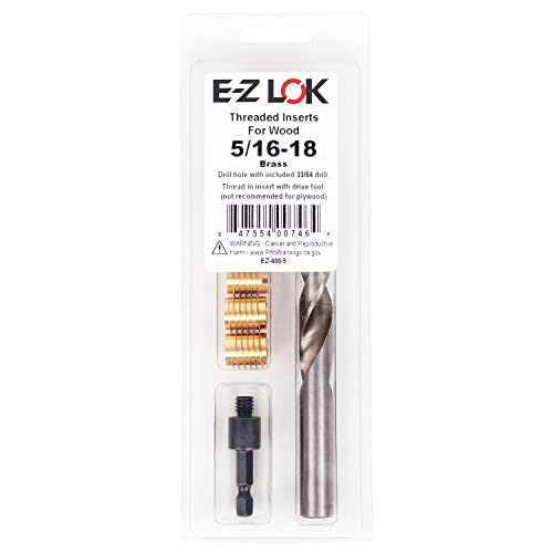 E-Z LOK 400-5 Gewindeeinsätze für Holz, Installationsset, Messing, inkl. 5/16-18 Messergewindeeinsätze (5), Bohrer, Montagewerkzeug von E-Z LOK