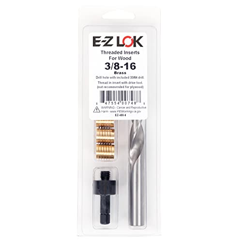 E-Z LOK 400-6 Gewindeeinsätze für Holz, Einbausatz, Messing, inkl. 3/8-16 Messergewindeeinsätze (5), Bohrer, Montagewerkzeug von E-Z LOK