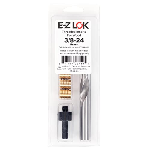 E-Z LOK 400-624 Gewindeeinsätze für Holz, Montagesatz, Messing, inkl. 3/8-24 Messergewindeeinsätze (5), Bohrer, Montagewerkzeug von E-Z LOK
