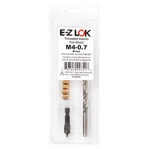 E-Z LOK 400-M4 Gewindeeinsätze für Holz, Installationsset, Messing, inkl. M4-0,7 Messergewindeeinsätze (10), Bohrer, Montagewerkzeug von E-Z LOK