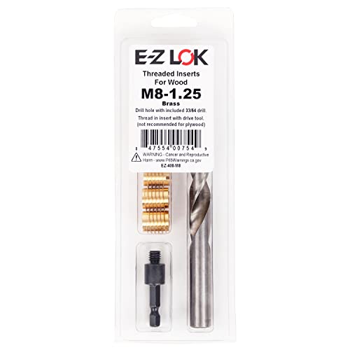 E-Z LOK 400-M8 Gewindeeinsätze für Holz, Montageset, Messing, inkl. M8-1,25 Messergewindeeinsätze (5), Bohrer, Montagewerkzeug von E-Z LOK