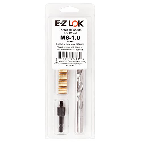Getue E-Z LOK 400-M6 Threaded Inserts for Wood, Installation Kit, Brass, Includes M6-1.0 Knife Thread Inserts (6), Drill, Installation Tool von E-Z LOK
