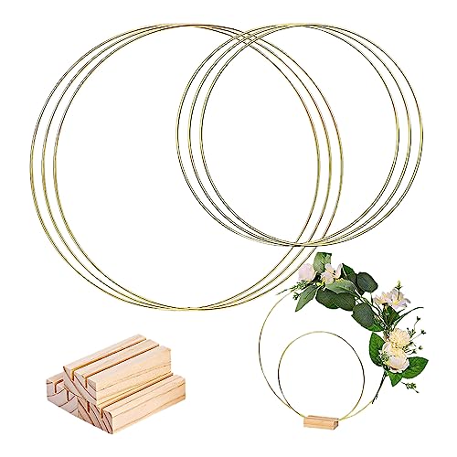 Metallringe zum Basteln,3-teiliges Set Metallring mit Fuß, Dekoring mit Fuß 20CM+10CM Holzständer Kranz Metallring für DIY Traumfänger, Hochzeitsdekorationen und Weihnachtsbasteleien (Gold, 20cm+10cm) von EACHPT