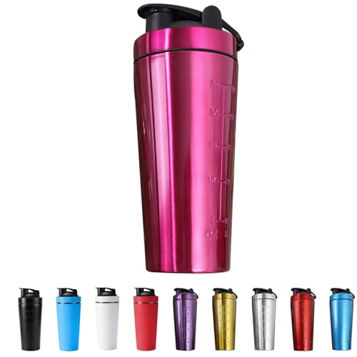 EACHPT Protein Shaker Edelstahl|739ML Kapazität|Rose Rot|Protein Shaker mit Edelstahl Stahlkugel| BPA-frei und auslaufsicher|Ideal für Protein-Shakes, Fitness Yoga und andere Sportarten von EACHPT