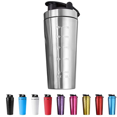 EACHPT Protein Shaker Edelstahl|739ML Kapazität|Silber|Protein Shaker mit Edelstahl Stahlkugel| BPA-frei und auslaufsicher|Ideal für Protein-Shakes, Fitness Yoga und andere Sportarten von EACHPT