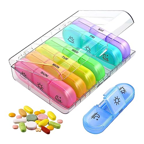 Tablettenbox 7 tage,Wöchentlicher Pillendose Tablettenbox 7 tage 3 Fächer Morgens Mittags Abends, Medikamentenbox 7 tage,21 unabhängige Fächer, Tabletten-Organizer für Medikamente Vitamine Fischöl von EACHPT