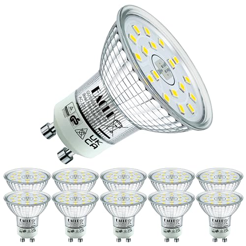 EACLL GU10 LED Kaltweiss 5W Ersetzt 65W Halogen Leuchtmittel, 10er-Pack. 495 Lumen 6000K Birnen, AC 230V Flimmerfrei Strahler, Abstrahlwinkel 120° Spot, Nicht Dimmbar Reflektorlampen von EACLL