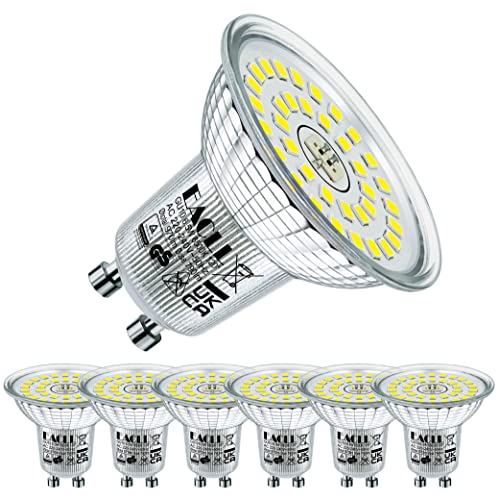 EACLL GU10 LED Kaltweiss 6.5W Ersetzt 100W Halogen Leuchtmittel, 6er-Pack. 790 Lumen 6500K Birnen, AC 230V Flimmerfrei Strahler, Abstrahlwinkel 120 ° Spot, Nicht Dimmbar Kürzer Reflektorlampen von EACLL