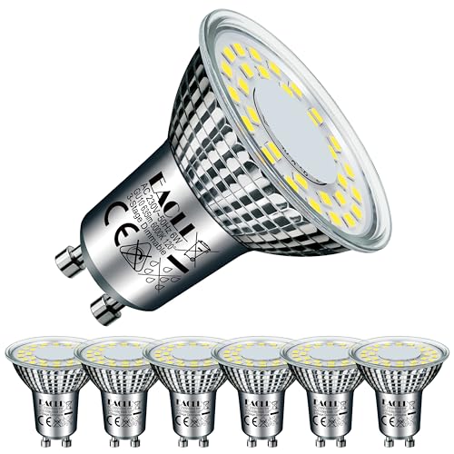 EACLL GU10 LED 6000K 6W Ersetzt 85W Halogen Leuchtmittel, 6er-Pack. Kaltweiss 635 Lumen Birnen, AC 230V Flimmerfrei Strahler, Abstrahlwinkel 120 Grad Spots Reflektorlampen von EACLL