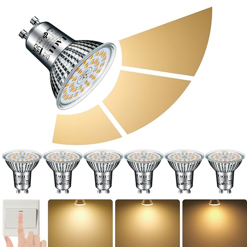 EACLL GU10 LED Warmweiss 10W 3-Stufen Dimmbar über Lichtschalter, 6 Stück. 940 Lumen 3000K Ersetzt 125W, 3 Helligkeitsstufen mit Memory-Funktion, 3-in-1 Flimmerfrei Reflektorlampe, Dimmen ohne Dimmer von EACLL