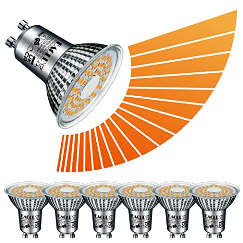 EACLL GU10 LED Warmweiß 5.8W Stufenlos Dimmbar und CCT Leuchtmittel, 6er-Pack. 370 Lumen 2000K-2700K Birnen, AC 230V Flimmerfrei Strahler, Lichtwinkel 120 ° Spot, Kontinuierlich Dimmen über Dimmer von EACLL