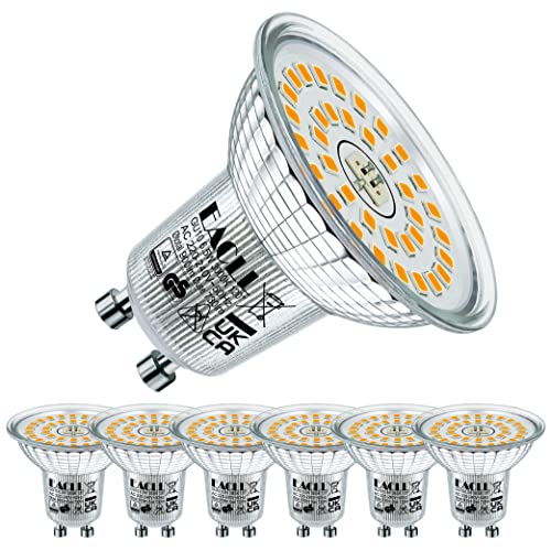 EACLL GU10 LED Warmweiss 6.5W Ersetzt 100W Halogen Leuchtmittel, 6er-Pack. 730 Lumen 3000K Birnen, AC 230V Flimmerfrei Strahler, Abstrahlwinkel 120° Spot, Nicht Dimmbar Kürzer Reflektorlampen von EACLL