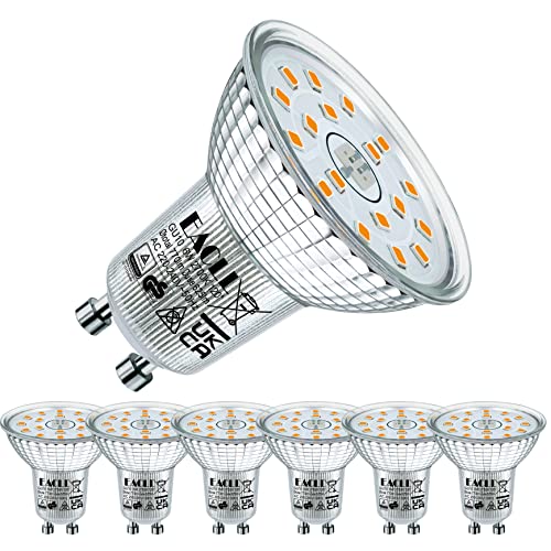 EACLL GU10 LED Warmweiss 6W Ersetzt 80W Halogen Leuchtmittel, 6er-Pack. 625 Lumen 2700K Birnen, AC 230V Flimmerfrei Strahler, Abstrahlwinkel 120° Spot, Nicht Dimmbar Reflektorlampen von EACLL