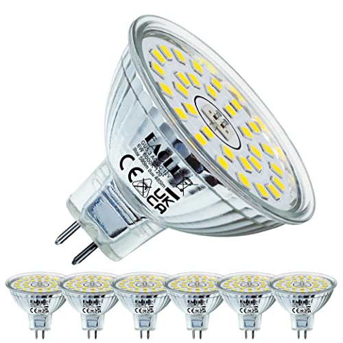 EACLL GU5.3 LED Kaltweiss 6W Ersetzt 50W Halogen MR16 Glühbirne, 6er-Pack, 595 Lumen 6000K Leuchtmittel, AC/DC 12V Flimmerfrei Strahler, Abstrahlwinkel 120 Grad Spot, Nicht Dimmbar Reflektorlampen von EACLL