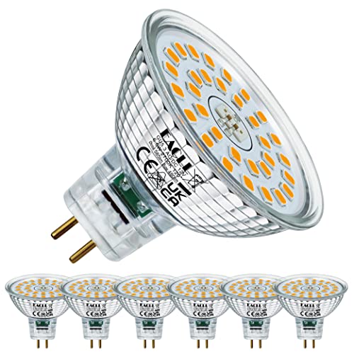 EACLL GU5.3 LED Warmweiß 6.5W Ersetzt 50W MR16 Halogen Leuchtmittel, 6er-Pack. 585 Lumen 2700K Birnen, AC/DC 12V Flimmerfrei Strahler, Abstrahlwinkel 120° Spot, Nicht Dimmbar Reflektor Lampen von EACLL