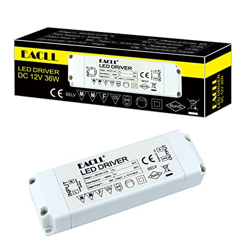 EACLL LED Trafo AC 240V zu DC 12V 3A(3000mA) 36W Transformator, 1er-Pack. Für fahren Weniger als 36W MR11 G4 MR16 GU5.3 LED Birnen LED Lichtstreifen, LED Lampen Adapter Treiber Mini Netzteil von EACLL