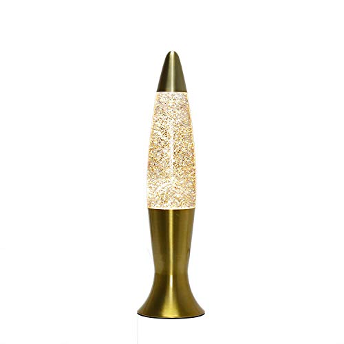 Easylight Lavalampe aus Glas Aluminium in Gold Glitter Wohnzimmer Jugendzimmer 40 cm hoch G9 inklusive Leuchtmittel Glitzer Tischleuchte ROXY von Easylight