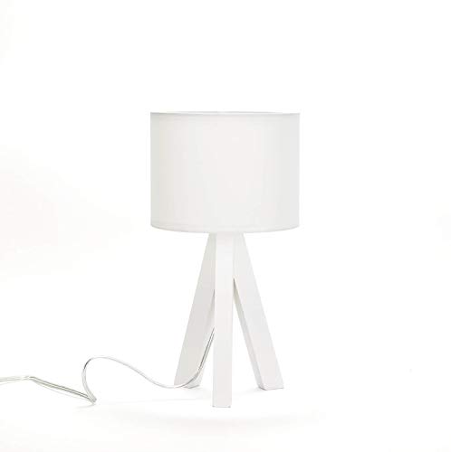Easylight Weiße Tischleuchte Dreibein Holz Stoff E14 Nachttisch Wohnzimmer Lampe von Easylight
