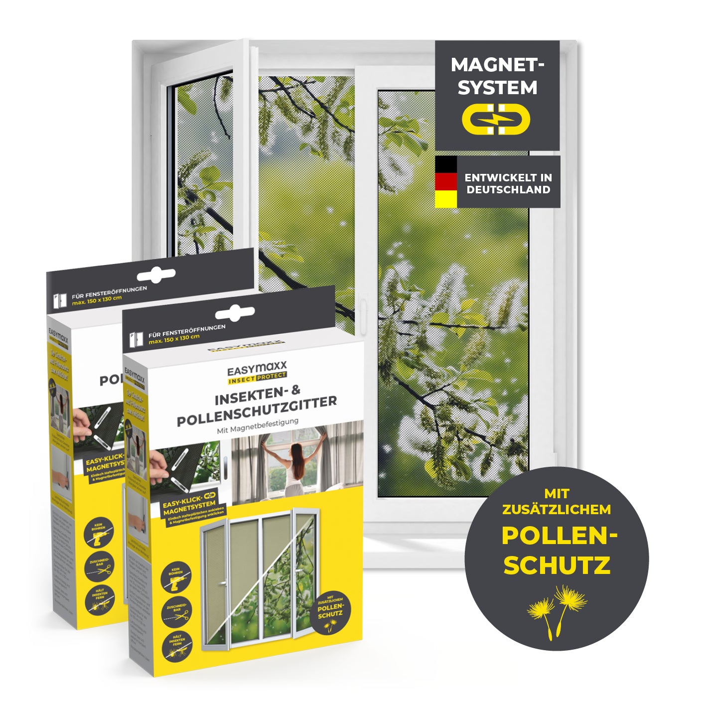 Insekten- & Pollenschutzgitter mit Magnetbefestigung - 2er-Set von EASYmaxx