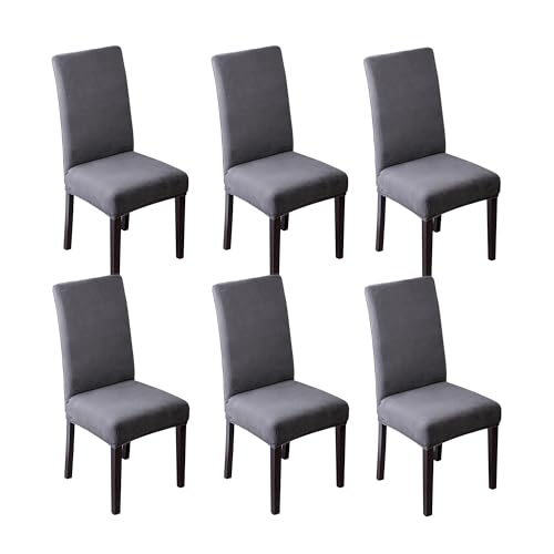 EBETA Stuhlhussen 4er/6er Set Stretch Stuhlhussen für Esszimmerstühle, Abnehmbarer Waschbarer Stühle Schutz Dekoration Stuhlbezug Samt-Optisch (6 Stück, Grau) von EBETA