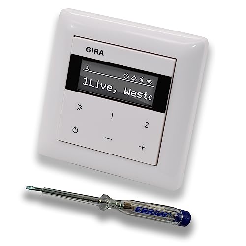 Gira Unterputz IP Internetradio 232003 + Bluetooth - System 55 - reinweiß glänzend mit 1fach Rahmen Gira 021103 inkl. EBROM Phasenprüfer zur Montage des Geräts von EBROM SET IDEE