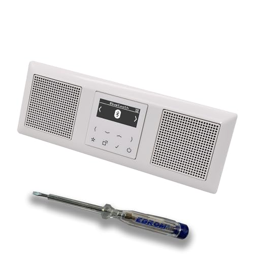 JUNG Smart Radio Unterputzradio DABABTWW DAB+ mit Bluetooth, Komplettset + 3fach Rahmen im JUNG AS 500 System, Farbe: alpinweiß, 2 x passende Lautsprecher und EBROM Phasenprüfer zur Montage der Geräte von EBROM SET IDEE