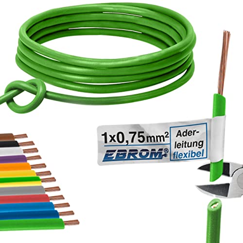 EBROM Aderleitung - Einzelader flexibel - PVC Leitung - Schaltlitze - Litze H05V-K 0,75 mm² (0,75 mm2) - Farbe: grün - viele Längen wählbar, von 10 Meter bis 100 m - Ihre ausgewählte Länge: 25 m von EBROM