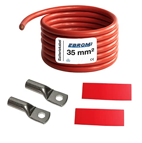 EBROM Batteriekabel „DIY SET" PLUS Kabel ROT - 35 mm² von 30 cm bis 10 Meter, Ringösen Kabelschuhe M6/M8/M10/M12 kombinierbar, Ihre Auswahl: Vollkupfer Pluskabel 35 mm2, 800 cm Kabelschuh 2 x M8 von EBROM