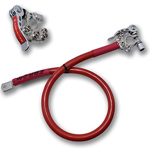 EBROM Batteriekabel Pluskabel + Polklemme Schnellverschluss, 35 mm² rot Schnellverbinder, ab 30 cm bis 8 m, Ringösen/Kabelschuhe M6/M8/M10/M12 oder Aderendhülse, Auswahl: 35mm2, 30 cm Kabelschuh M10 von EBROM