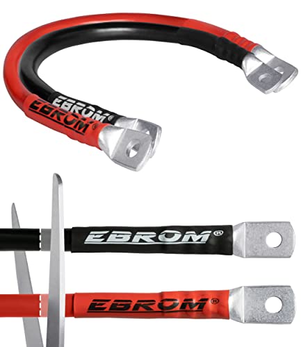 EBROM Batteriekabel rot + schwarz 12/24V Querschnitt: 50 mm² Länge von 30 cm bis 5 m für Stromstärken bis 168A, 2 x M10 Kabelschuh/Ringösen 50mm2, Länge: 50 cm von EBROM