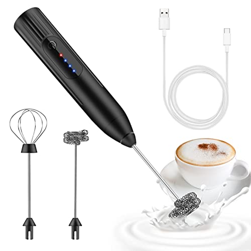 Milchaufschäumer Elektrisch Stab,USB Wiederaufladbar ​Milchschäumer, Melektrischer Schneebesen 3 Einstellbare Geschwindigkeiten Edelstahl für Kaffee Cappuccino Latte Heiße Schokolade von EBUYFIRE