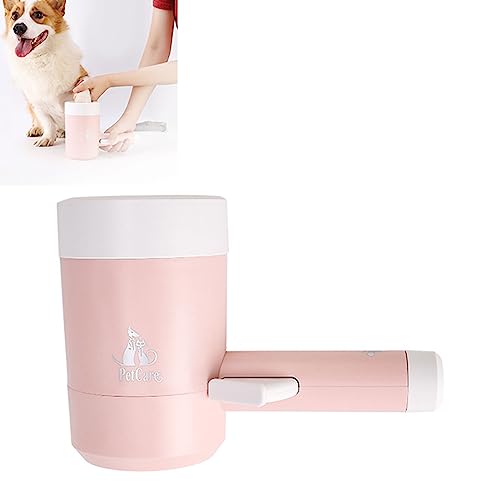 EBbels Hunde Pfotenreiniger, 360°-Drehung Tragbarer Automatischer Hundepfotenwascher, Weiche Silikon-Hundefußwascher-Massage Mit Druck Auf Den Griff (Rosa) von EBbels