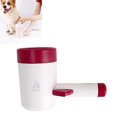 EBbels Hunde Pfotenreiniger, 360°-Drehung Tragbarer Automatischer Hundepfotenwascher, Weiche Silikon-Hundefußwascher-Massage Mit Druck Auf Den Griff (Rot) von EBbels