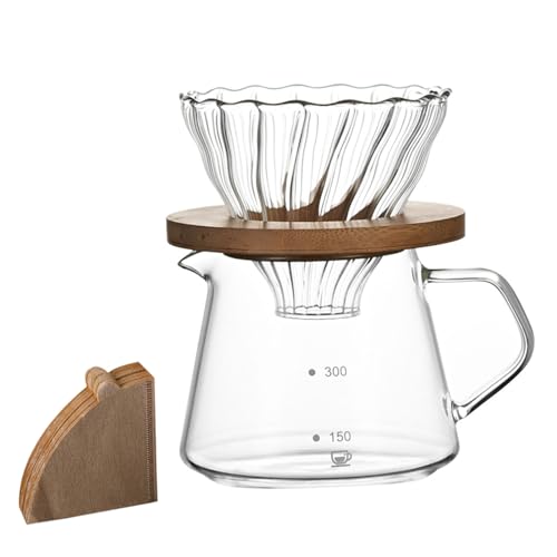 EBbels Pour Over Kaffeebereiter, Manueller Glas-Kaffeefilter, Borosilikatglas-Tropfkaffeezubereiter Mit 100 Stück V60 Papierfiltern, Für Zuhause, Café, Restaurant Und Camping (300ml) von EBbels