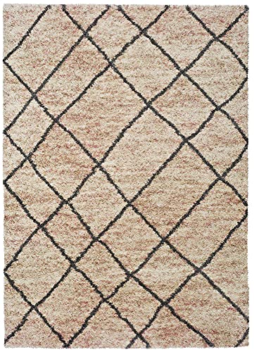 ECCOX - Hochflor-Teppich aus Polypropylen mit Jutebasis, weicher und strapazierfähiger Teppich, für Eingang, Wohnzimmer, Esszimmer, Schlafzimmer, Ankleidezimmer, Beige (140 x 200 cm) von ECCOX