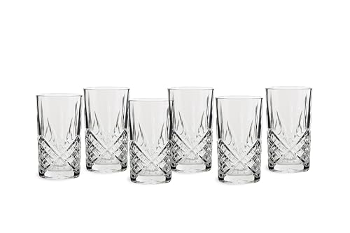 ECHTWERK Longdrink Gläser Set 6-teilig, 350 ml - Robuste Kristallglas Highball Gläser in Schliffoptik mit Reliefstruktur, bleifrei, spülmaschinenfest, 13,8 x 7,7 cm von ECHTWERK
