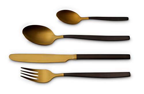 Echtwerk Tafelbesteck Positano Due-Gold/Black Edition, 24-teilig, für 6 Personen, 18/10 mattiert, Edelstahl, Hochwertiges Besteck Set, für Esstisch, Tischdeko für Hochzeiten und festliche Tafeln von ECHTWERK