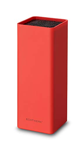 Echtwerk Universal-Messerblock Square, Messerhalter, Küchenmesser-Organizer, praktischer Messerständer, platzsparende Messeraufbewahrung mit Borsteneinsatz, flexibel bestückbar, rot, 30 cm von ECHTWERK