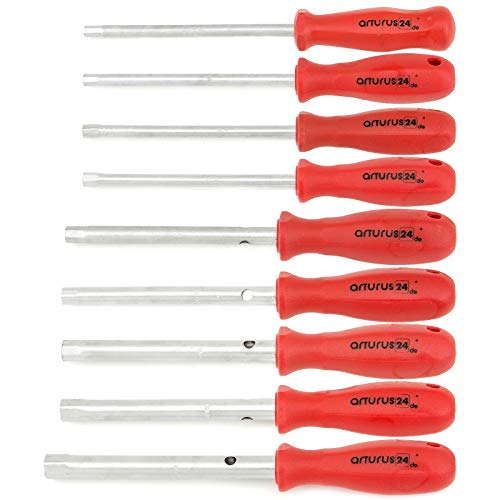 Rohrsteckschlüssel Set 9 Teilig 3, 4, 5, 5,5, 6, 7, 8, 9 und 10 mm Steck-Schlüssel mit Griff Rohr-Schlüssel von ECI