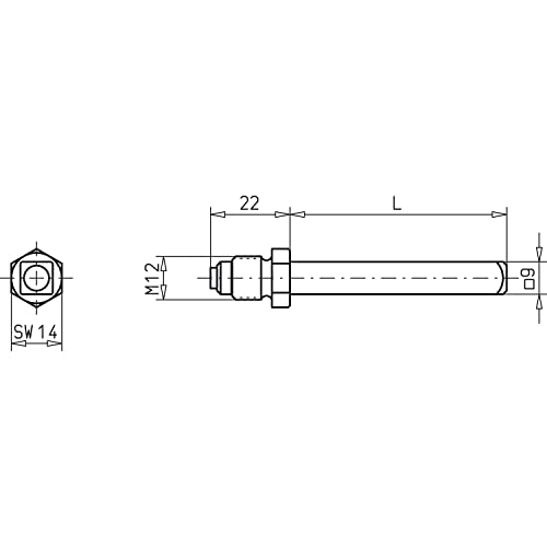 Eco Wechselstift für Stangengriff (Druckstange), Länge 110 mm Vierkant 9 mm, Stahl verzinkt von ECO